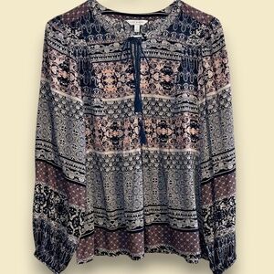 Lucky Brand Boho Tie Neck Top Sz S